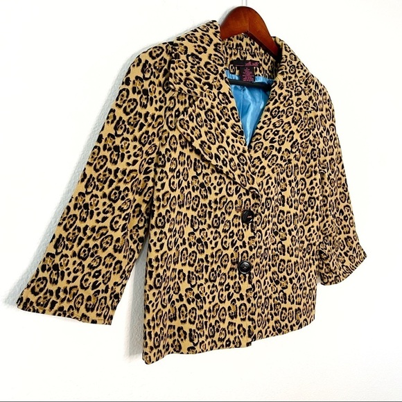 Willi Smith vintage cheetah animal print 3/4 sleeves blazer jacket size 8 - Picture 2 of 9